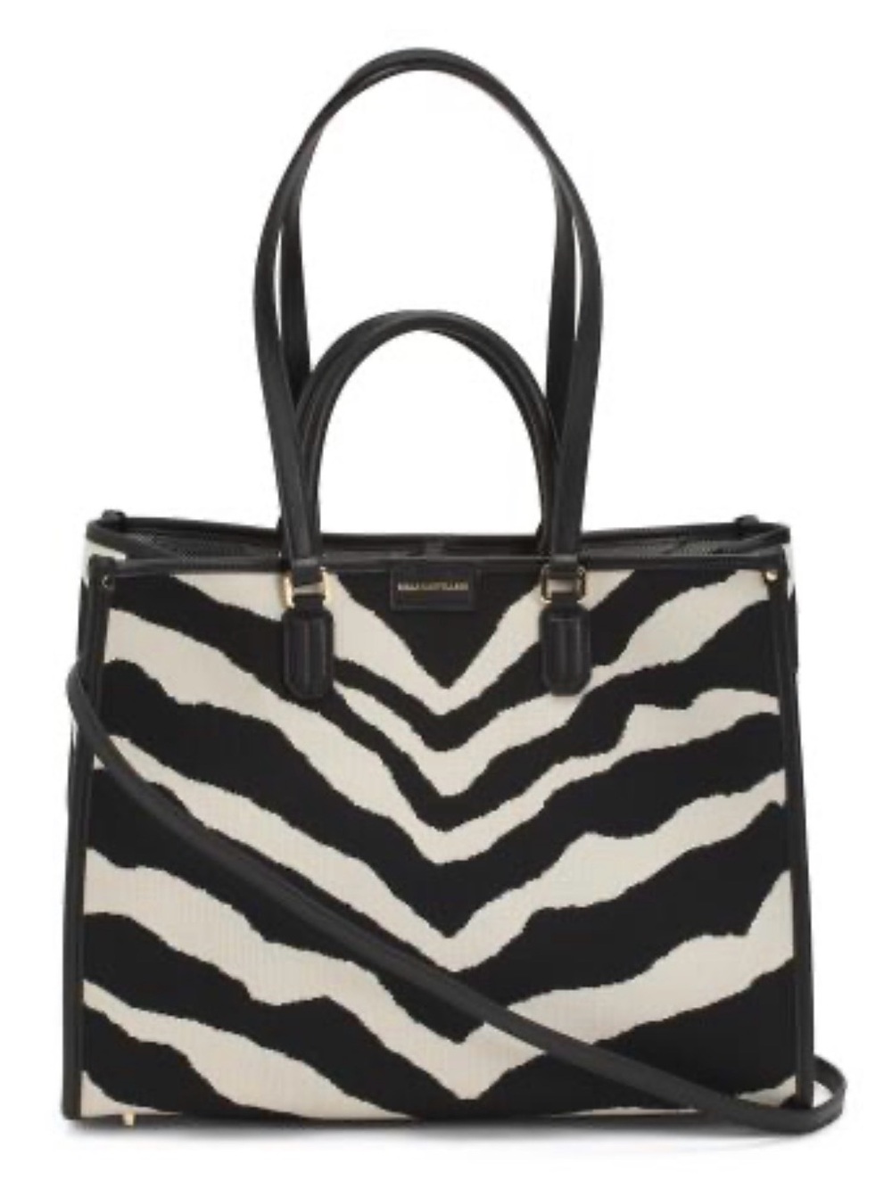 Black & White Zebra Print Tote Bag with Leather Trim & Top Handles